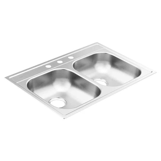 2000 Series 33"x22" Steel 20 Gauge Double Bowl Drop In Sink