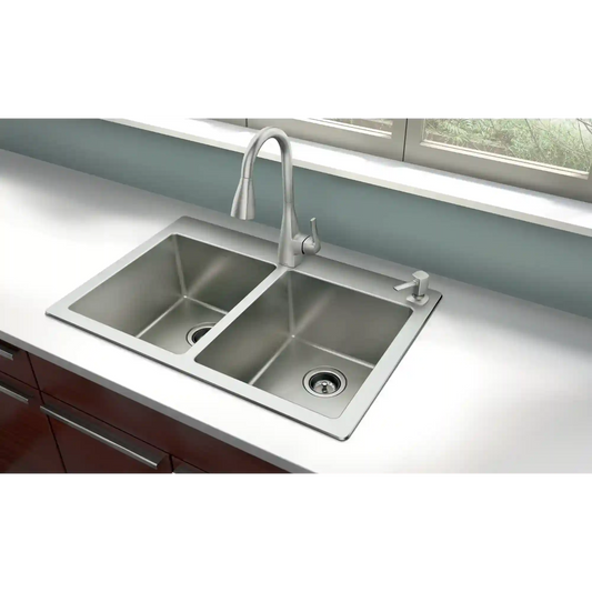 33" X 22" Steel 18 Gauge Double Bowl Dualmount Sink