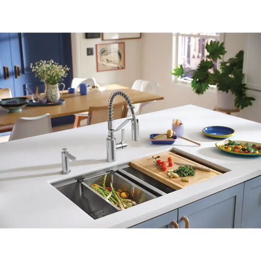 Luxe Chef 33" Workstation Steel Undermount Double Bowl Sink with Accessories