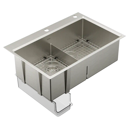 Luxe Chef™ 33” Workstation System Steel Dual Mount Double Bowl Sink